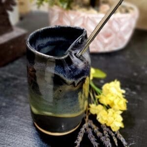 #182 Black/Green Tumbler with Straw