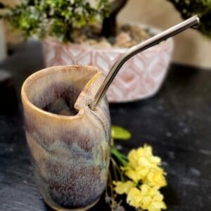 #185 Brown/Cream Tumbler with Straw