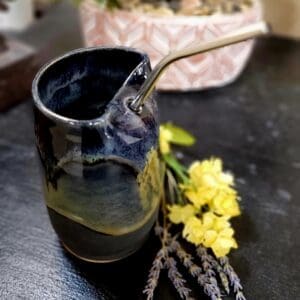 #186 Black/Green Tumbler with Straw